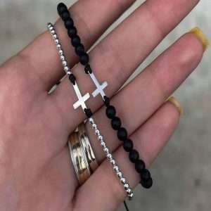 Set argint cruce 15 mm bile argint și onix