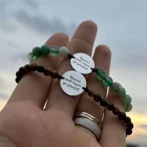 Set “ Bunicii sunt îngeri pe pământ “ bănuț 15 mm , cristale semiprețioase