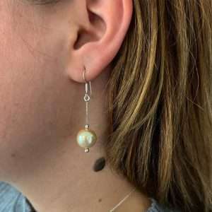 Cercei cu lanț 2 bilute și perlă Swarovski