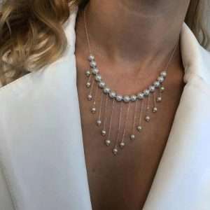 Colier “Magic “ Perle Swarovski albe  , bilute 2,4 mm argint