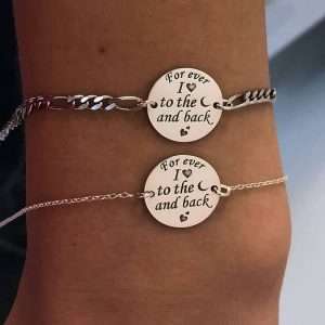Set bănuț 15 mm “ FOR ever , I ♥ to the 🌜 and back..” Brățara argint bărbat și dama