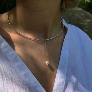 Colier din sârmă de argint și perla Swarovski de 6 mm